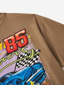 SHEIN Coolane 汽車和標語圖案落肩T恤 - 棕色 - 查看 7