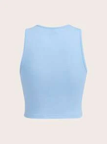 SHEIN EZwear Áo khoác và áo lót dành cho xe tăng nữ Con số Slogan Giải trí - Màu xanh nhạt - Xem 2