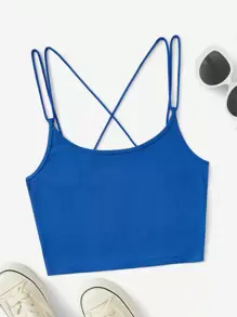 Muchica Solid Criss Cross Cami Top - Royal Blue - View 1