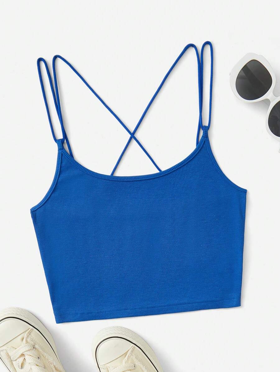 Muchica Solid Criss Cross Cami Top - Royal Blue - View 1