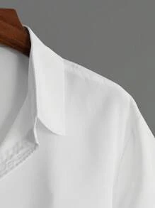 Manfinity Homme Men Solid Shirt & Drawstring Waist Shorts, Cozy Outfits - Black and White - View 4