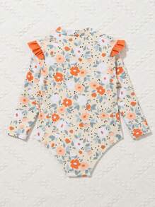 嬰兒印花前拉鍊褶邊連體泳衣 - 彩色 - 查看 2