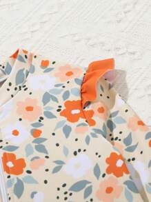 嬰兒印花前拉鍊褶邊連體泳衣 - 彩色 - 查看 3