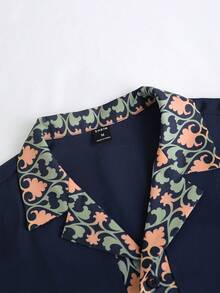 Manfinity RSRT Men Baroque Print Contrast Trim Shirt - Navy Blue - View 3