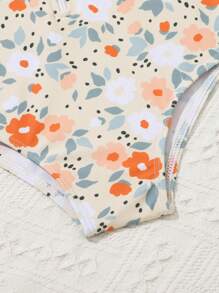 嬰兒印花前拉鍊褶邊連體泳衣 - 彩色 - 查看 5