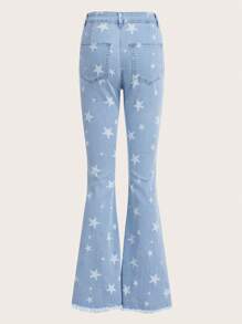 ROMWE Grunge Punk Jeans de pierna amplia con estampado de estrella desgarro - Lavado ligero - Ver 2