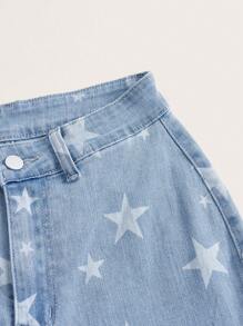 ROMWE Grunge Punk Jeans de pierna amplia con estampado de estrella desgarro - Lavado ligero - Ver 3