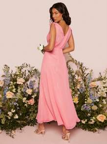 SHEIN Belle Váy phù dâu Dây kéo Trọn gói Tách cao màu trơn - Màu Hồng baby - Xem 4