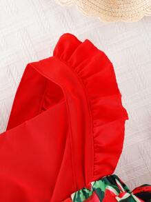 Bebé Body con estampado de sandía ribete con fruncido con lazo delantero - Rojo - Ver 4