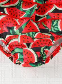 Bebé Body con estampado de sandía ribete con fruncido con lazo delantero - Rojo - Ver 7