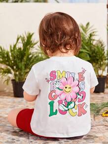 SHEIN 嬰兒標語圖案T恤和短褲 - 紅色 - 查看 8