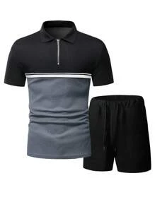 Manfinity Homme 男士條紋印花POLO衫和短褲 - 彩色 - 查看 2