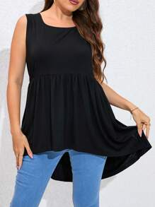SHEIN LUNE 大碼素色高低下擺背心上衣 - 黑色 - 查看 5