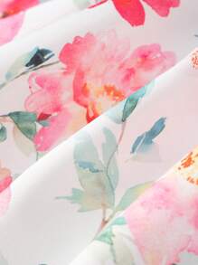 SHEIN Baby Floral Print Ruffle Trim Bow Front Dress - Multicolor - View 4