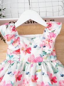SHEIN Baby Floral Print Ruffle Trim Bow Front Dress - Multicolor - View 6