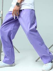 Manfinity Hypemode Men Solid Straight Leg Pants - Lilac Purple - View 1