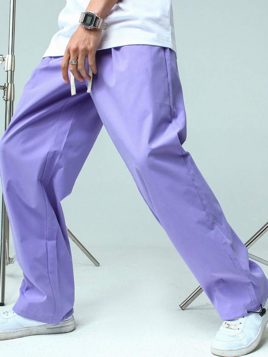 Manfinity Hypemode Men Solid Straight Leg Pants - Lilac Purple - View 1