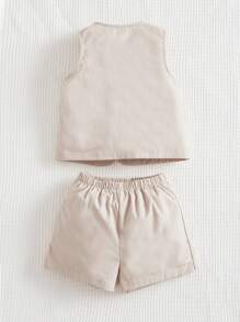 SHEIN 嬰兒翻蓋口袋夾克背心和短褲和背心上衣 - 彩色 - 查看 2