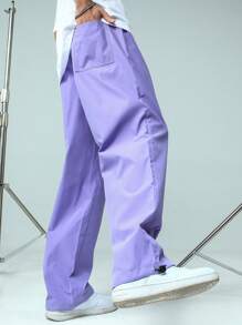 Manfinity Hypemode Men Solid Straight Leg Pants - Lilac Purple - View 3