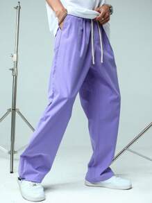 Manfinity Hypemode Men Solid Straight Leg Pants - Lilac Purple - View 4