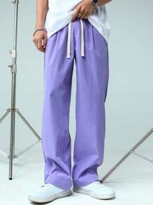 Manfinity Hypemode Men Solid Straight Leg Pants - Lilac Purple - View 5