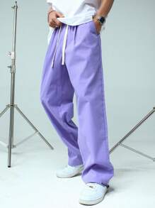 Manfinity Hypemode Men Solid Straight Leg Pants - Lilac Purple - View 6