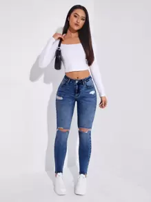 Jeanoix 破洞紧身牛仔裤