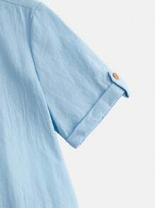 SHEIN Boys Letter Patched Detail Roll Tab Sleeve Shirt & Shorts - Baby Blue - View 4