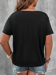 SHEIN LUNE Camiseta unicolor de cuello redondo - Negro - Ver 3
