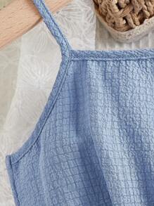 SHEIN Leap Crew Baby Girl Letter Patched Detail Cami Romper - Baby Blue - View 3