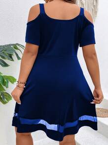 Celure 大碼珍珠串珠挖肩連衣裙 - 寶藍色 - 查看 2