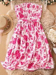 SHEIN SunnyBelle Plus Floral Print Belted Tube Dress - Multicolor - View 1