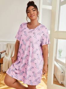 Đầm mặc nhà Kích Thước Lớn Tất cả trên in Khủng long Dễ thương - Hồng - Xem 4