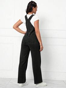 Flexra Patched Detail Denim Overalls Without Tee - Black - View 2