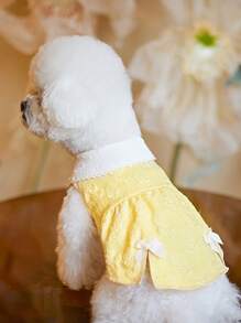 1入組蝴蝶結裝飾寵物連衣裙適用於狗狗和貓適合夏天 - 黃色 - 查看 4