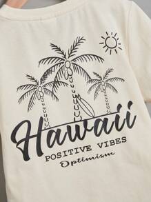 SHEIN 小男童椰子樹和字母圖案T恤 - 杏色 - 查看 4