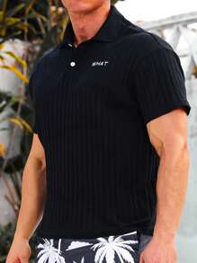 Manfinity Loose Fit Men's Polo Shirt With Letter Embroidery - Black - View 1