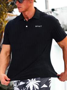 Manfinity Loose Fit Men's Polo Shirt With Letter Embroidery - Black - View 5