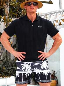 Manfinity Loose Fit Men's Polo Shirt With Letter Embroidery - Black - View 6