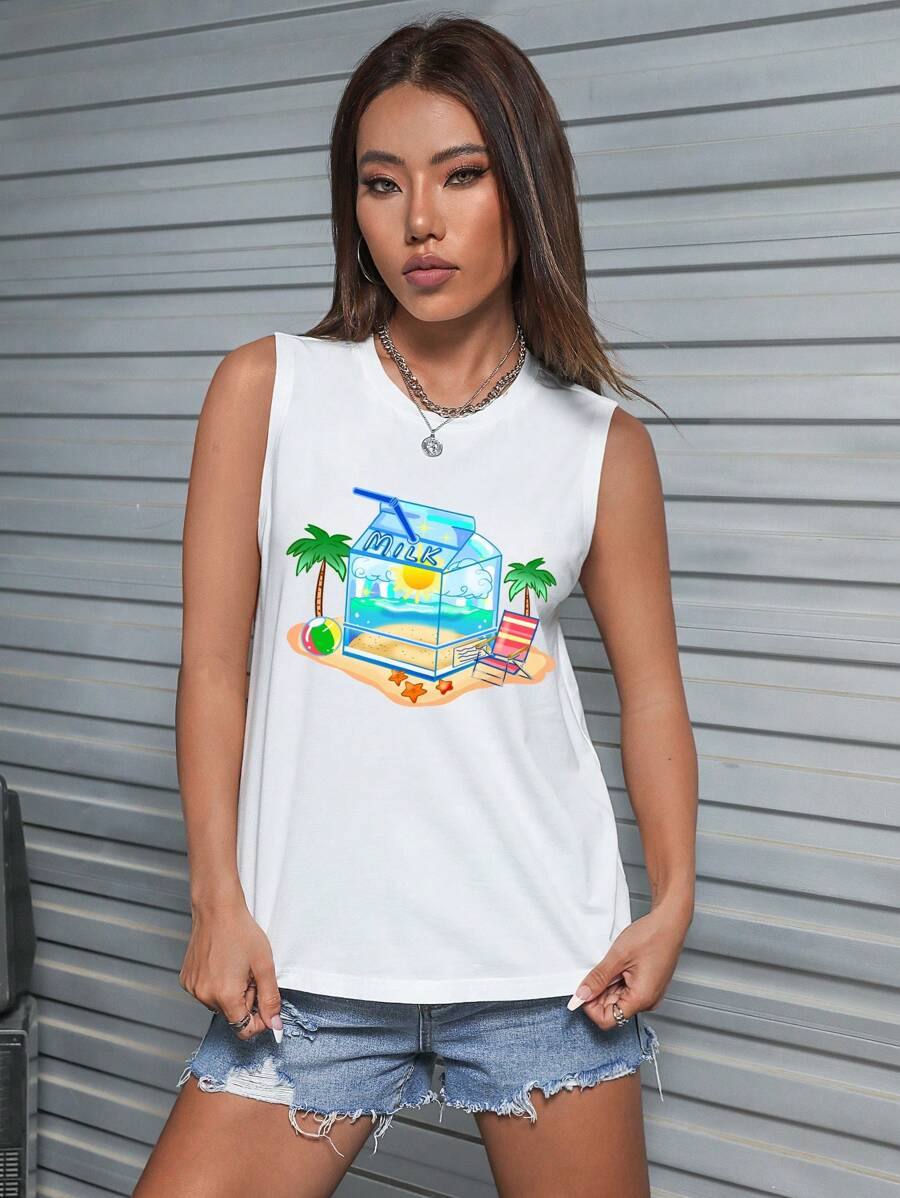 MarielaArtShop Áo khoác và áo lót dành cho xe tăng nữ Lá thư Nhiệt đới Giải trí - trắng - Xem 1