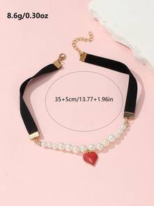 1 件女孩緞帶和珍珠心形吊墜項鍊 - 彩色 - 查看 5