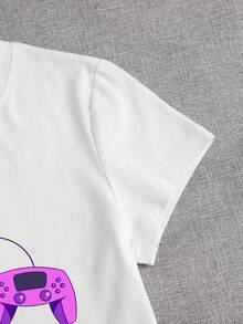Timanima 遊戲手柄和愛心圖案T恤 - 白色 - 查看 4