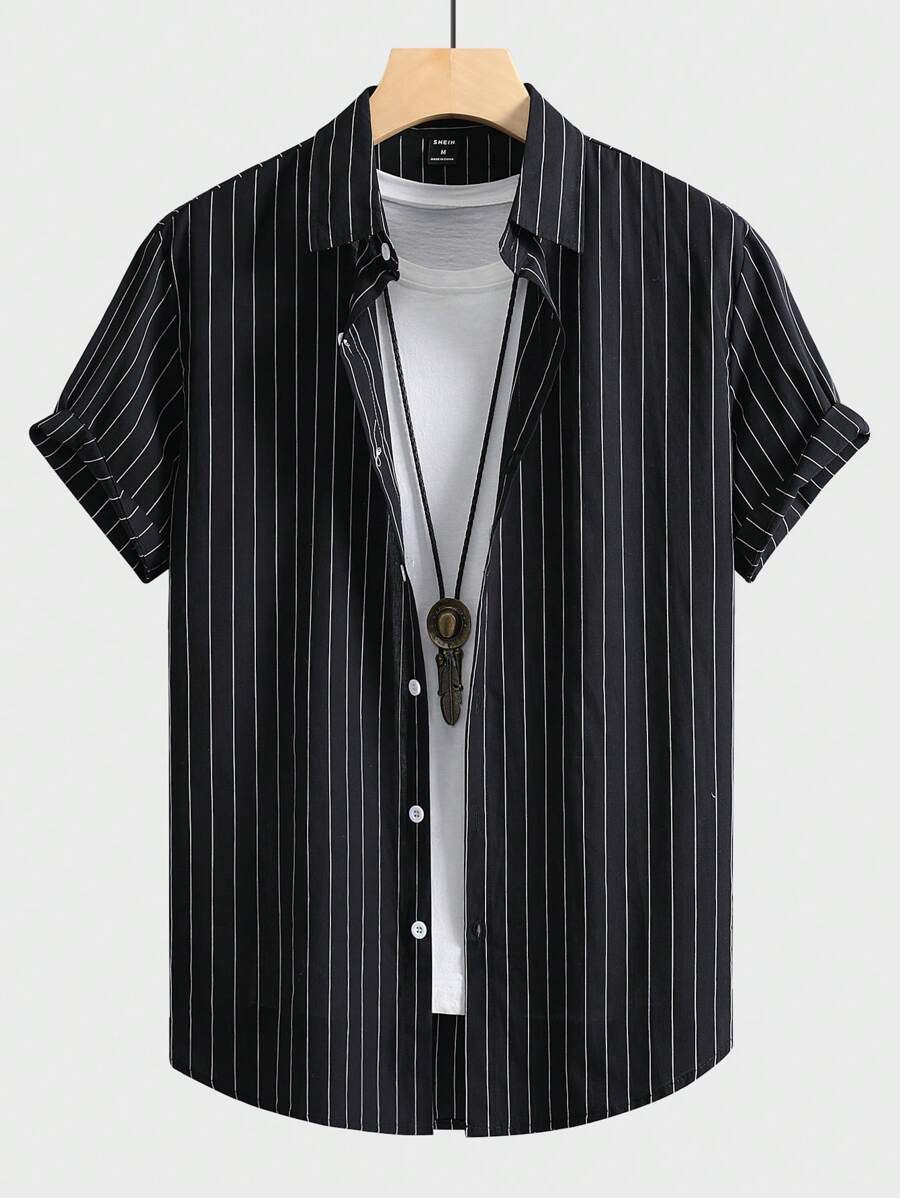 Manfinity Homme Nam Áo sơ mi Bông In sọc Without Tee - màu đen - Xem 1