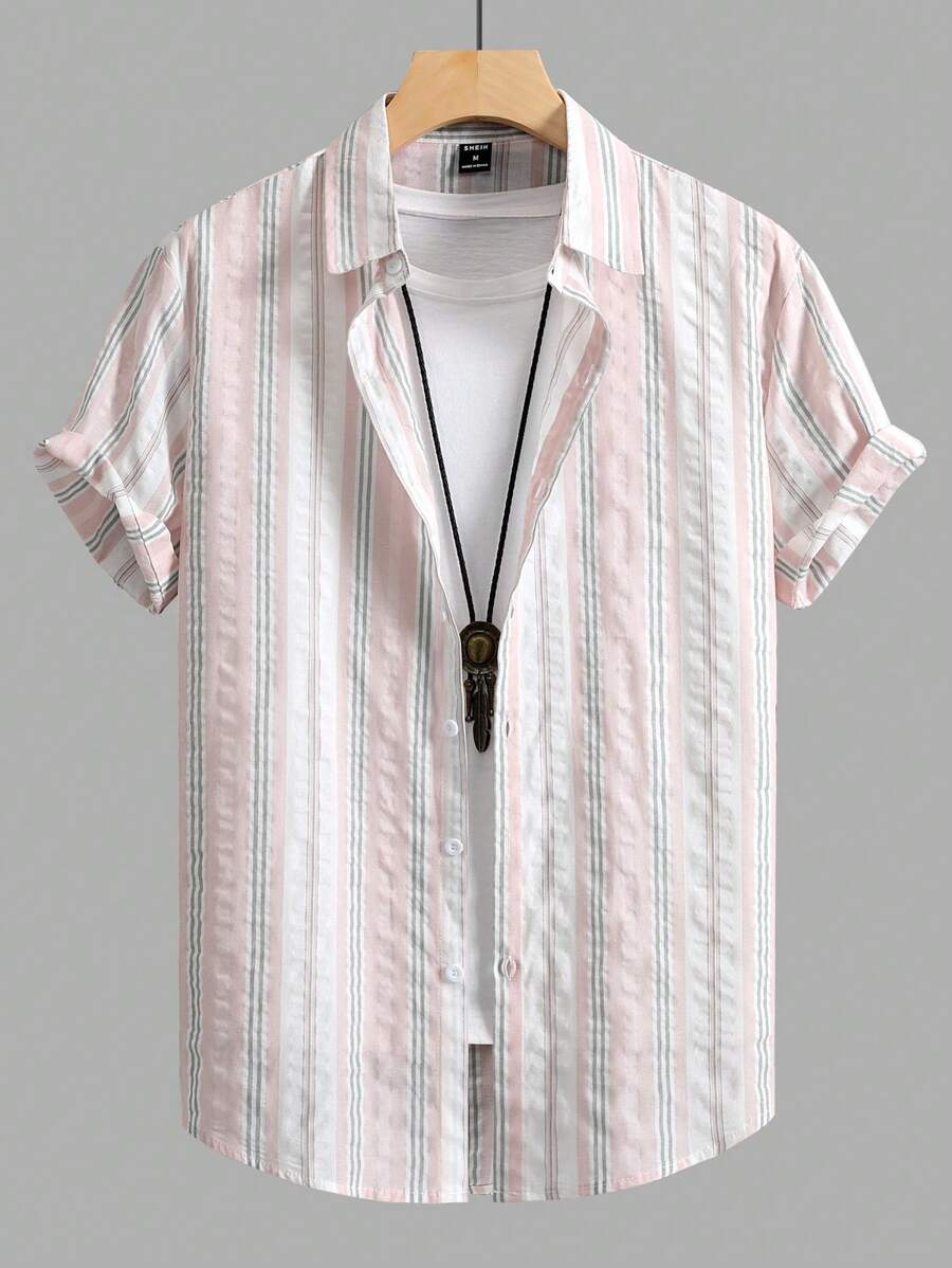 Manfinity Hypemode Men Cotton Striped Print Shirt Without Tee - Multicolor - View 1