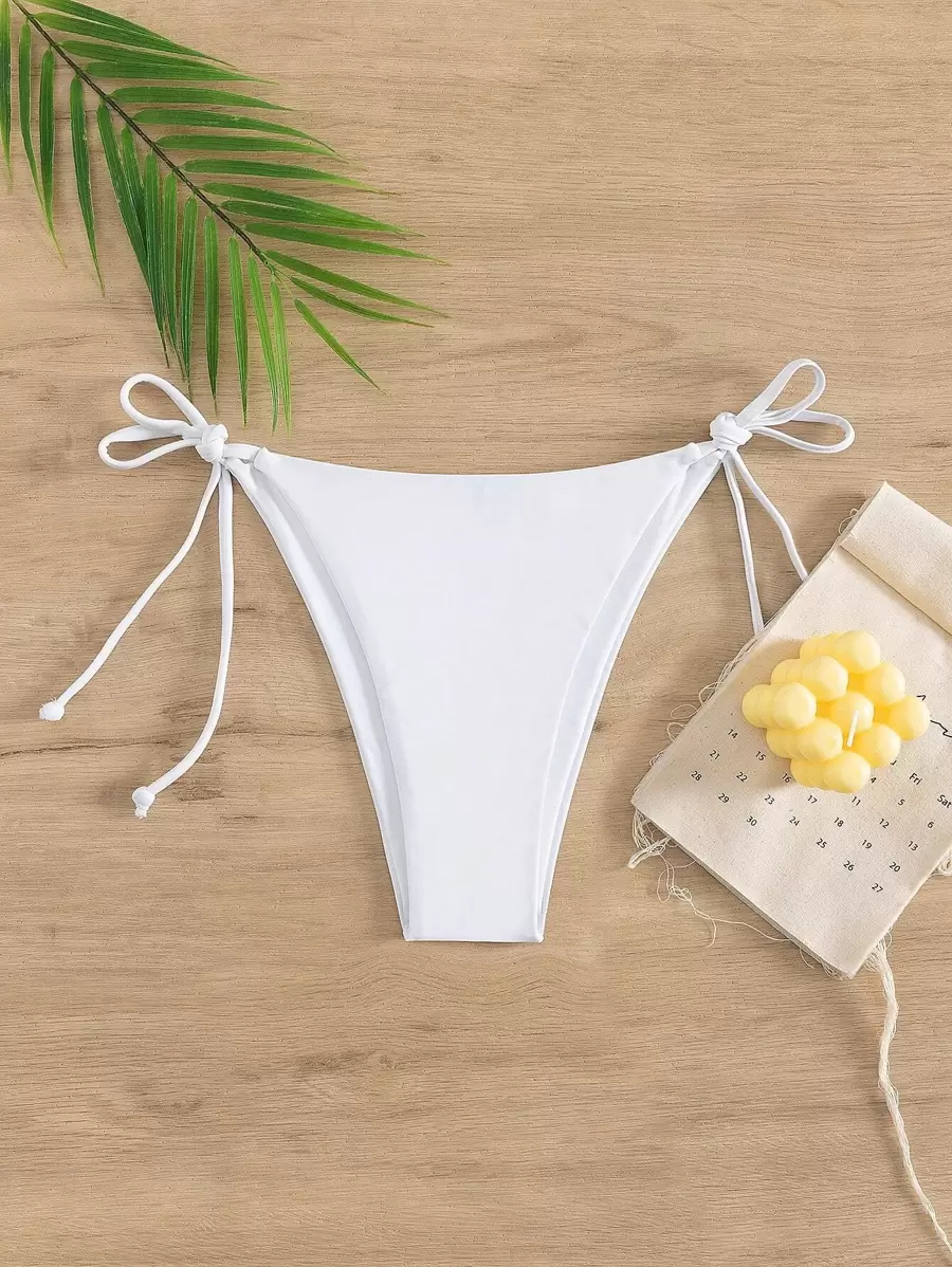 Swim Basics Summer Beach Tie Side Bikini Bottom - White - View 1