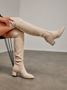 CUCCOO SZL 仿麂皮尖头粗跟袜靴度假鞋夏季促销派对坏人潮流别致华丽风格万圣节迪斯科派对性感夜出坏人秋季 - 杏色 - 查看 8