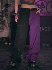 ROMWE Grunge Punk 雙色側翻蓋口袋工裝牛仔褲 - 彩色 - 查看 1