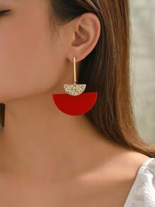 1 Đôi Hợp Kim Kẽm Thời Trang Họa Tiết Hình Bán Nguyệt Bông Tai Giọt Dành Cho Nữ Trang Trí Hàng Ngày - Đỏ - Xem 1