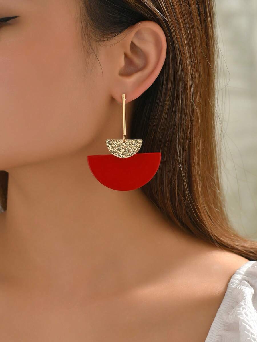 1 Đôi Hợp Kim Kẽm Thời Trang Họa Tiết Hình Bán Nguyệt Bông Tai Giọt Dành Cho Nữ Trang Trí Hàng Ngày - Đỏ - Xem 1