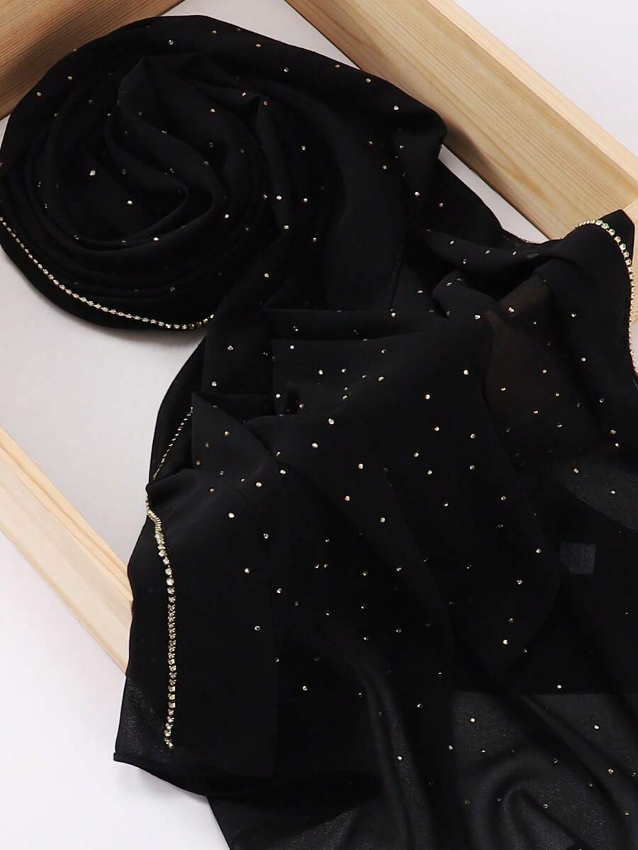 1入時尚女士鑽石裝飾圍巾，適用於日常生活頭巾、髮帶、頭箍，讓你的造型更優雅 - 黑色 - 查看 1